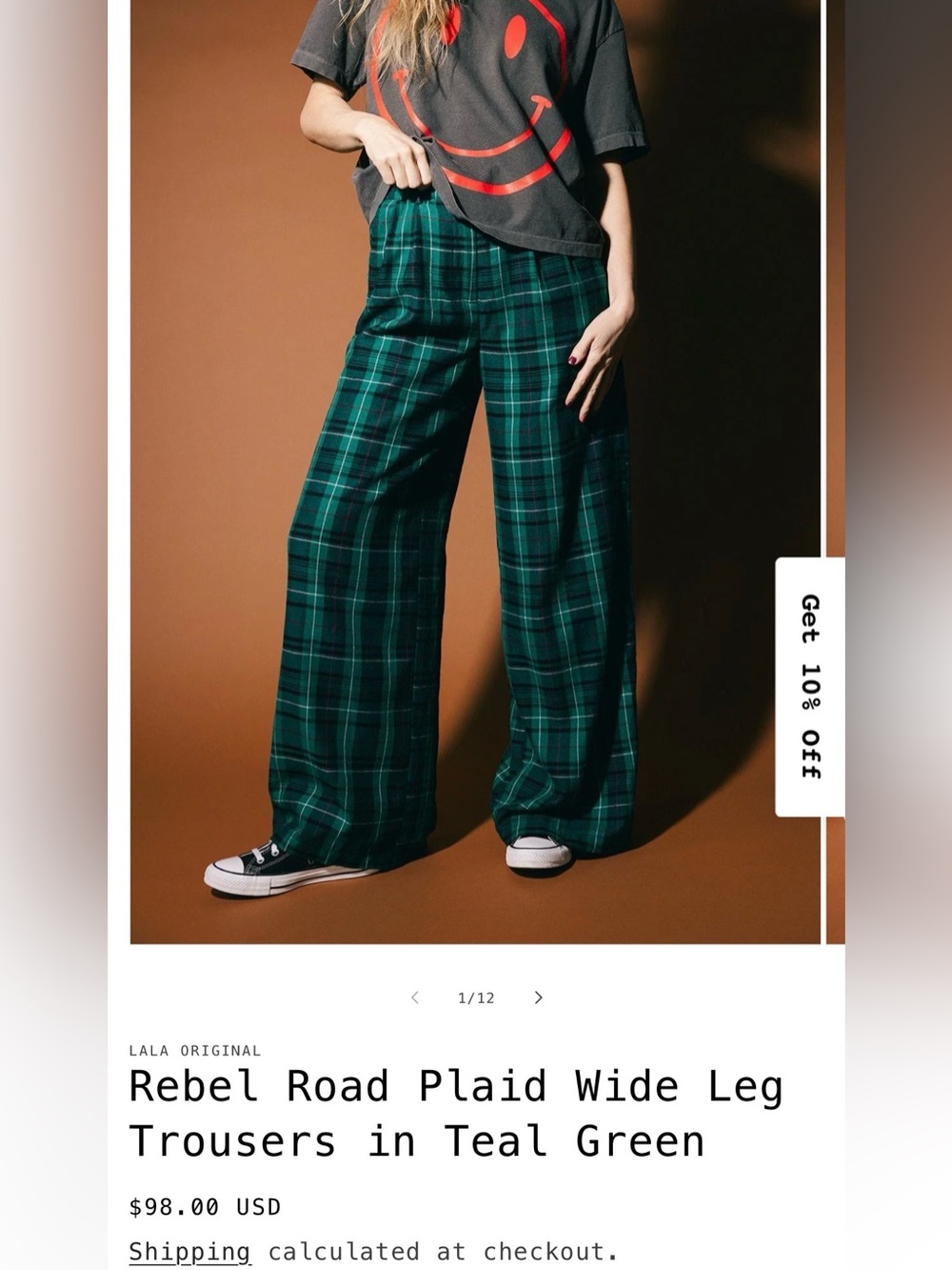 Dressed in LALA Teal Green Plaid Wide-Leg Trousers